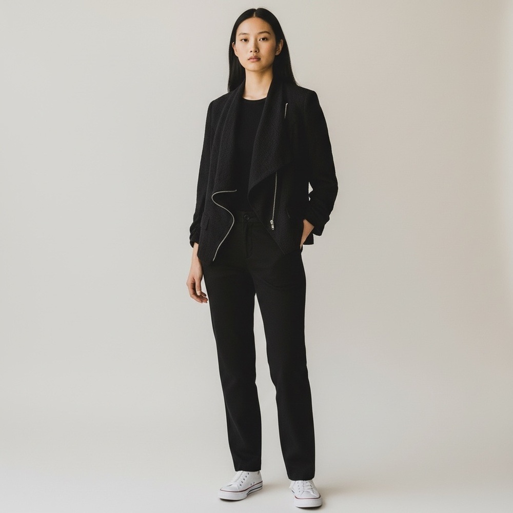 Vintage Y2k Zip up Assymetrical black blazer waterfall collar interview outfit - Picture 5 of 12